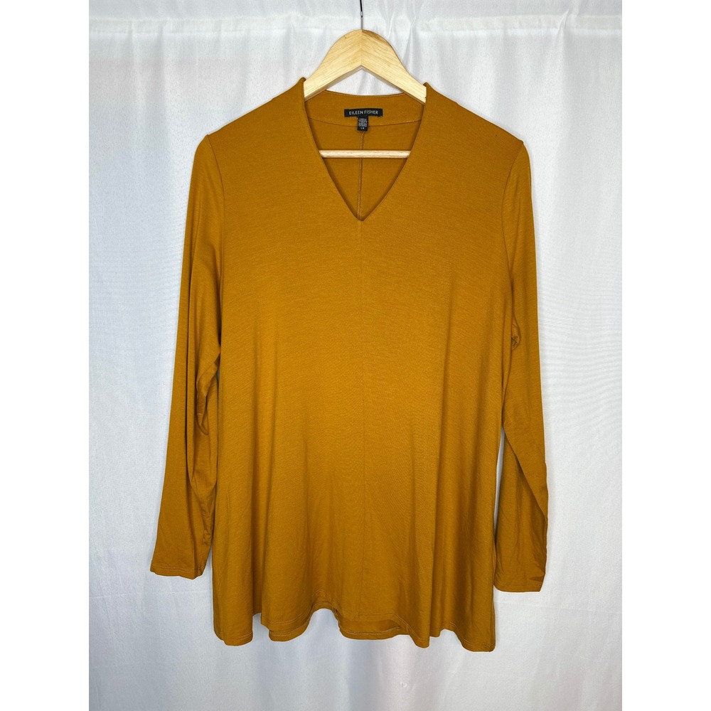 Eileen Fisher Long Sleeve VNeck Tunic LARGE Lagenlook Minimalist Elevated Basic